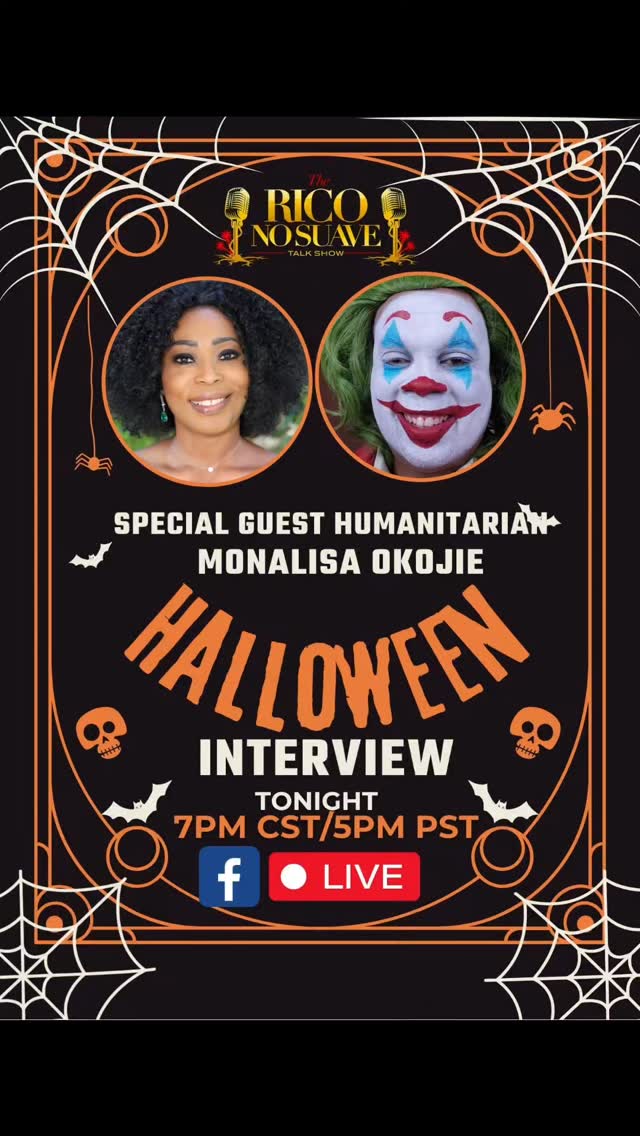 Oye Mi Gente! Halloween is almost here! The Rico No Suave Show will start you off tonight at 7pm CST and 5pn PST with Special Guest Monalisa Okojie! Its time for you to tune in! Daleee!

Support us live on Youtube by clicking on the link in my bio! 

#happyhalloween #interview #talkshow #letsgo