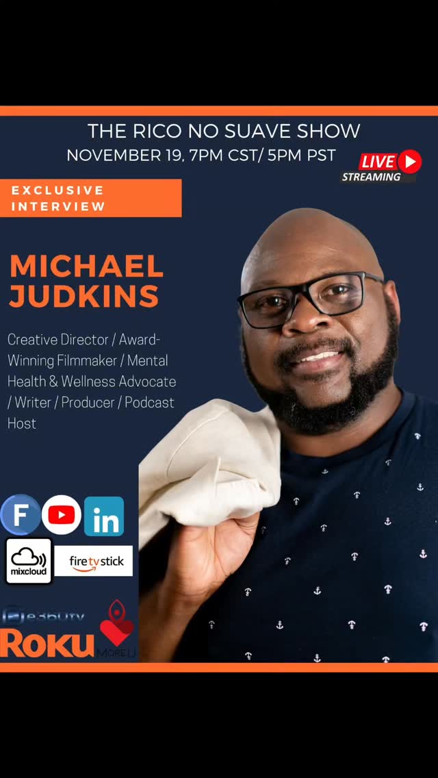 Buen Dia Mi Gente! I ready for you all to tune into the show this Wednesday at 7pm cst and 5pm pst on the Rico No Suave Talk Show. We have coming on a show the talented Content creator, screenwriter, and creative director Mr. Michael Judkins! This is the perfect time to talk about mental health awareness and we are going to have a great interview with him! Let's goo Daleee!

***Guest Alert November 19 ***

Michael Judkins is a passionate storyteller and respected voice in the arts and entertainment industry. With over 10 years of experience as a Creative Director, Screenwriter, and Content Creator, he is dedicated to producing work that inspires and empowers audiences while shining a light on the importance of mental health and wellness in creative communities.
Michael holds an Associate of Science in Journalism, a Bachelor of Science in Human Services, and a Master of Science in Mental Health Counseling. His unique background bridges clinical expertise with artistic expression, allowing him to explore the powerful role mental health plays in shaping creativity, resilience, and storytelling.
He is the host of the podcast Indepth Arts and Craft, where he engages in dynamic conversations with artists and cultural leaders, spotlighting their journeys and the impact of mental health on the creative process.

Follow Michael on his website 

Website: https://oct14entertainment.com/

Watch the show by clicking on the link in my bio 

#screenwriter #screenwriting #writer #director #film #screenplay #filmmaker #actor #screenwritersofinstagram #filmmaking #producer #writing #screenwriters #scriptwriting #writersofinstagram #script #indiefilm #movies #shortfilm #filmfestival #writingcommunity #actress #movie #hollywood #cinema #filmmakers #screenwriterslife #scriptwriter #filmdirector #writers