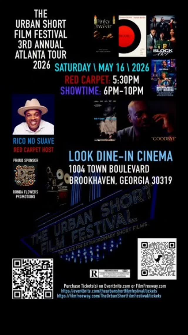 Oye mi gente! Come one come all, as we take the Urban Short Film Festival to Atlanta May 16 from 530pm to 10pm at the Look and Dine in Cinema in Brookhaven Georgia! Get your Ticket and get ready to see some great Short films! Dalee! 

Spread the word and Scan the bar code! 

I will be the Red Carpet Host for the evening! 

#talkshow #redcarpethost #talkshowhost #shortfilm
