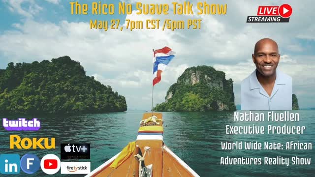 Oye mi gente! We have something special on the show this Wednesday at 7pm cst and 5pm pst! Worldwide traveling is and art! Then you have Surfing along woth that! Get ready because we have Nathan Fluellen on the show! Daleee!

***Guest Alert May 27***

Nathan Fluellen is the creator, executive producer and host of the Telly Award winning World Wide Nate: African Adventures. The reality travel show follows the Chicago native, who is a thrill seeker with a magnetic personality and penchant for pushing himself outside of his comfort zone. The international travel vlogger (worldwidenate.com) hikes the Democratic Republic of the Congo mountains to the world’s largest lava lake, rappels alongside a 600-foot-tall waterfall in Lesotho, and treks through the Rwandan jungle alongside silverback gorillas, and more.  His show is produced by 31 Dogwood Productions, TAC studios and is streaming on Amazon Prime and Aspire TV. His second TV show Escape with Nate: In Search of Black Utopia on The Africa Channel. And his third TV show and second Telly Award winning show, and Discovering West Africa: Ghana, Senegal, and Cameroon with World Wide Nate streaming on Amazon Prime.

Follow  Nate @worldwidenate

Watch live with options by clicking on the link in our bio

#worldtraveler #producer #talkshow