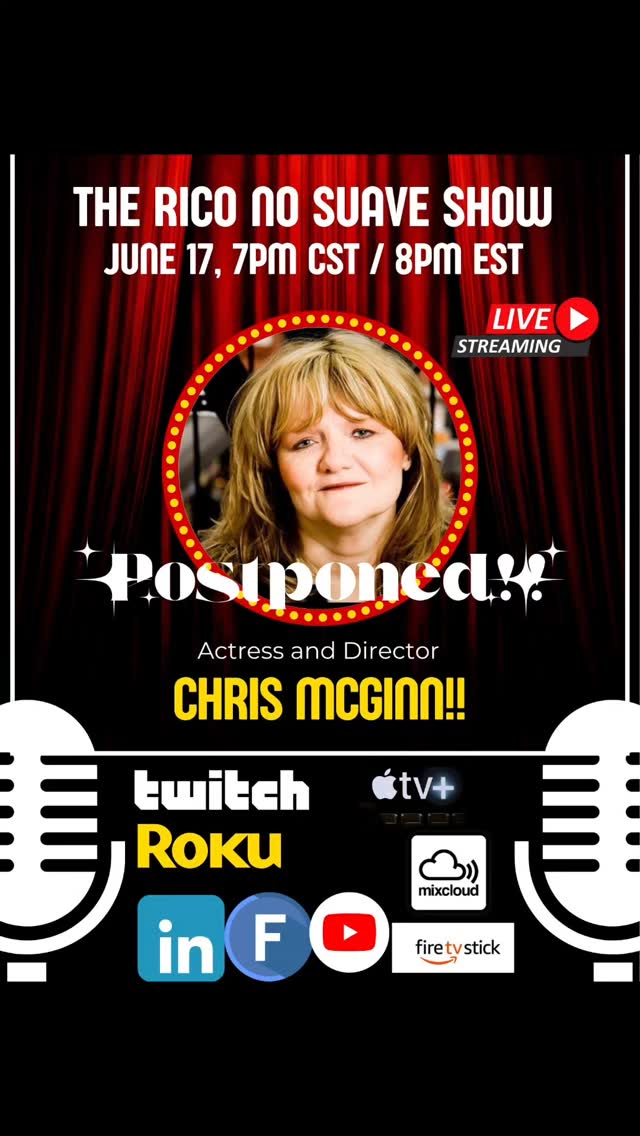 Oye Mi Gente! Due to an emergency from our guest for the Rico No Suave Talk Show  Wednesday at 7pm CST we will have to postpone and reschedule Chris McGinn Interview to a later date! We will be back on the show on June 24th with another great guest! We pray that everything is well with Chris McGinn! Thanks to you all for the support and see you next week! Daleee!