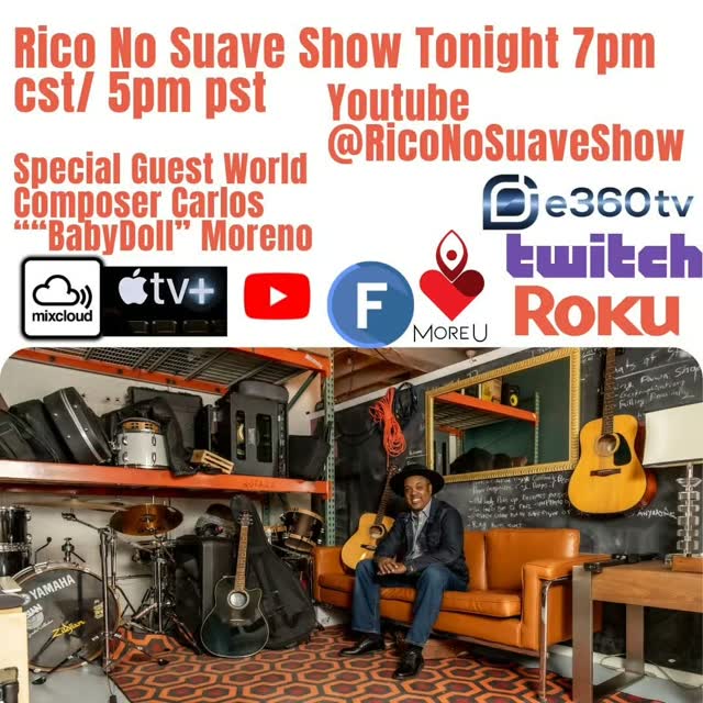 Esta Noche! Join me on The Rico No Suave Show at 7pm CST and 5pm PST as we are going to have a Suave time with Music Composer Carlos "Babydoll" Moreno on the show! We are going to have a great time so tune in! Daleee!

Follow and Subscribe on YouTube by clicking on the link in our bio 

#composer #music #talkshow