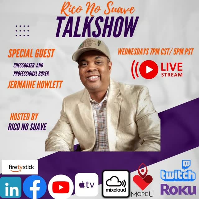 Tonight mi Gente! The Rico No Suave Show is back in effect at 7pm CST and 5pm PST! Get ready to get educated on the journey of Chessboxer and Professional Boxer Jermaine Howlett! Get ready  to have a good time! Dalee!

Please subscribe for Free and get notified on my Youtube Channel by clicking on the link in our bio! 

#chessboxer #talkshow #talkshowhost