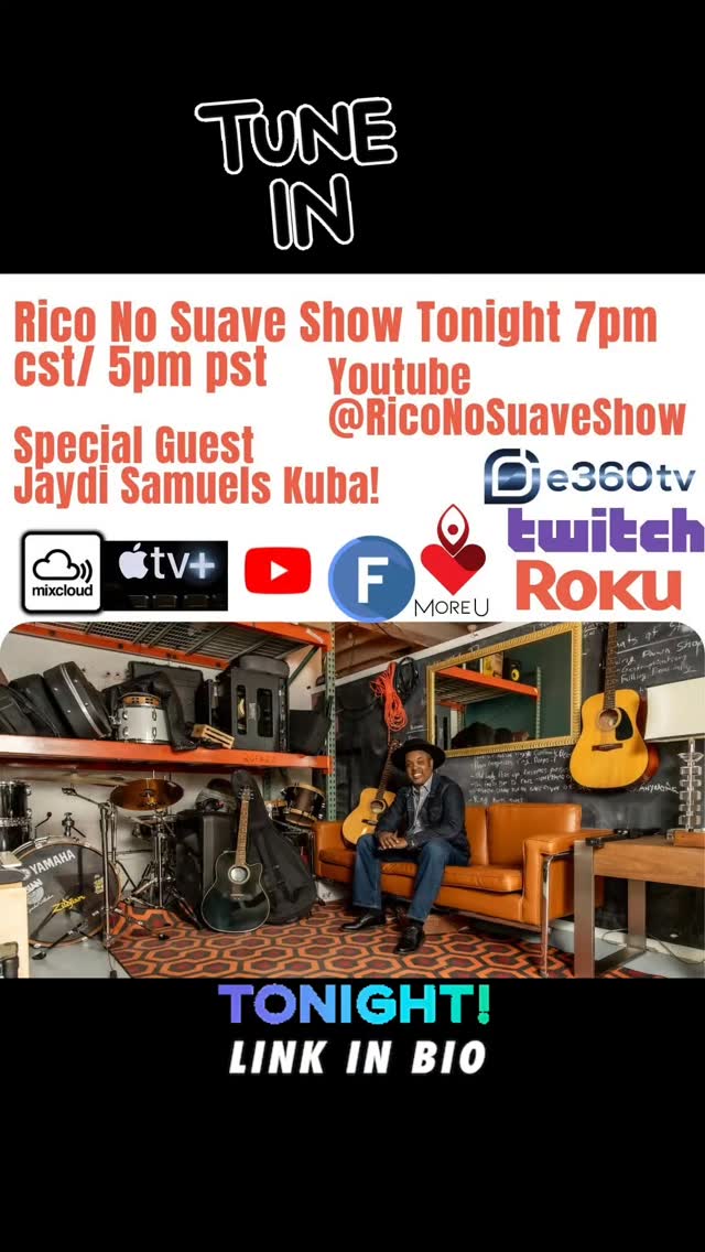 Oye Mi Gente! Its time to tune into the show tonight at 7pm cst and 5pm pst on the Rico No Suave Talk show! Tonight will be educational and also inspirational as we have the Dating Expert and Professional Writer Jaydi Samuels Kuba! Get involved and participate! Daleee! 

Make sure you tune in on our growing Youtube Channel  by clicking on the link in our bio!

#talkshow #interview #datingtips #experts #inspirational communitysupport
